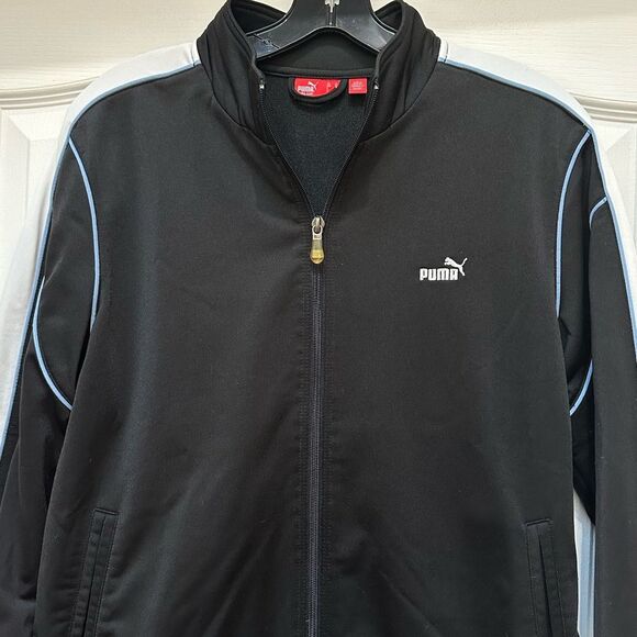 Puma Track Jacket Black with Blue and White Side Stripes Size XL - Picture 3 of 6